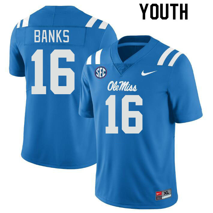 Youth #16 Yam Banks Ole Miss Rebels College Football Jerseys Stitched-Power Blue